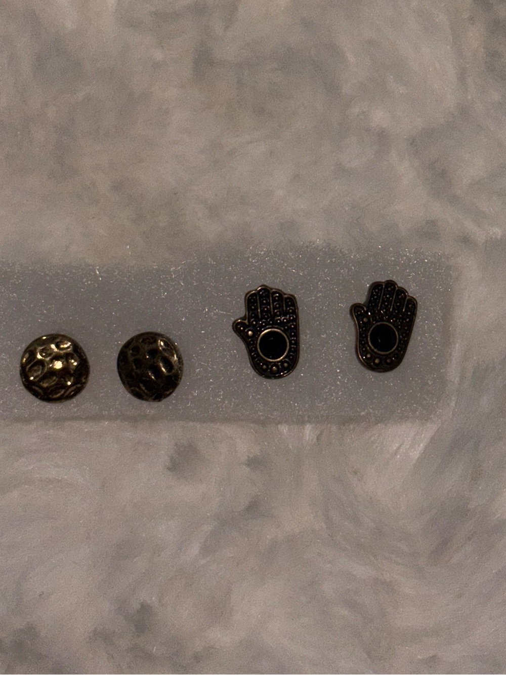 Hamsa Hand & Textured Stud Earring Set - Black & Gold